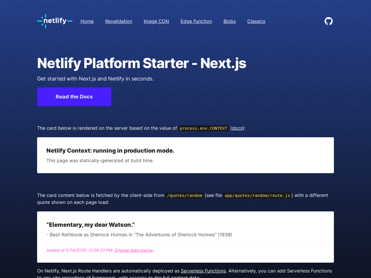 Next.js on Netlify Platform Starter screenshot
