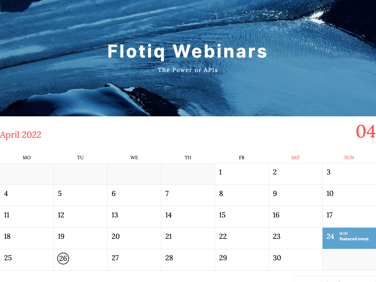 Flotiq Gatsby Event 1 – Monthly View Calendar screenshot