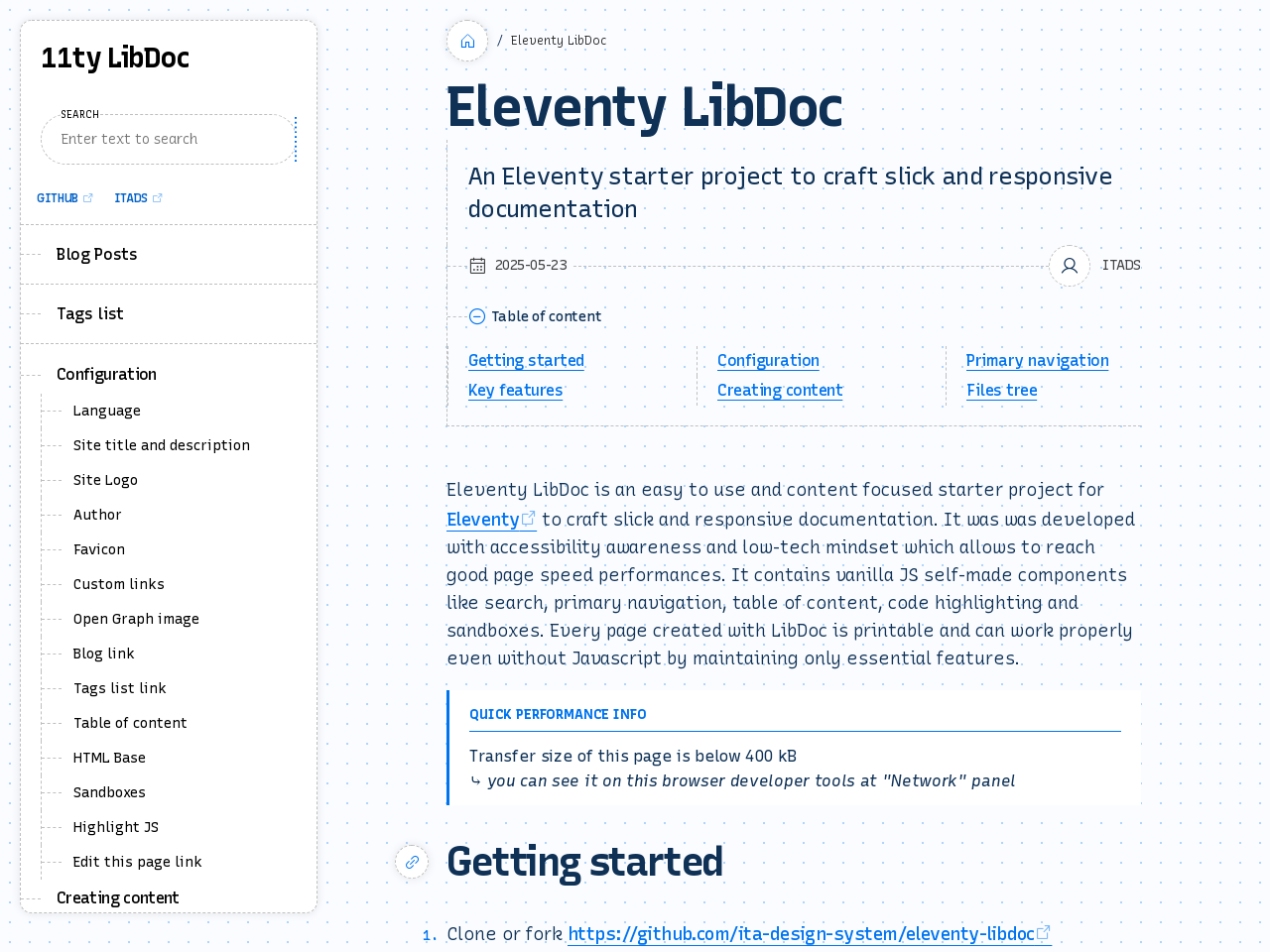 Eleventy LibDoc screenshot