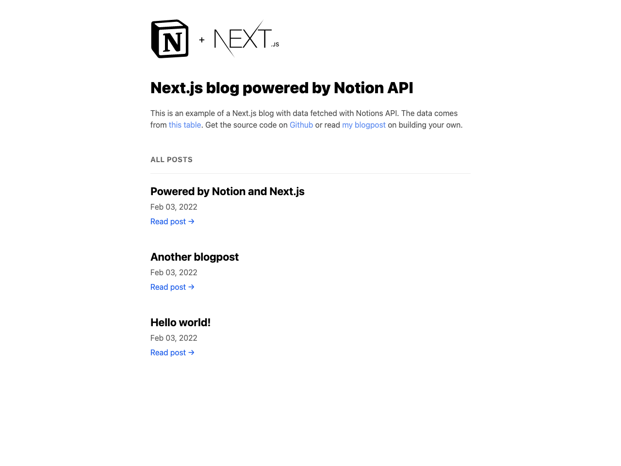 Next.js blog powered by Notion API screenshot