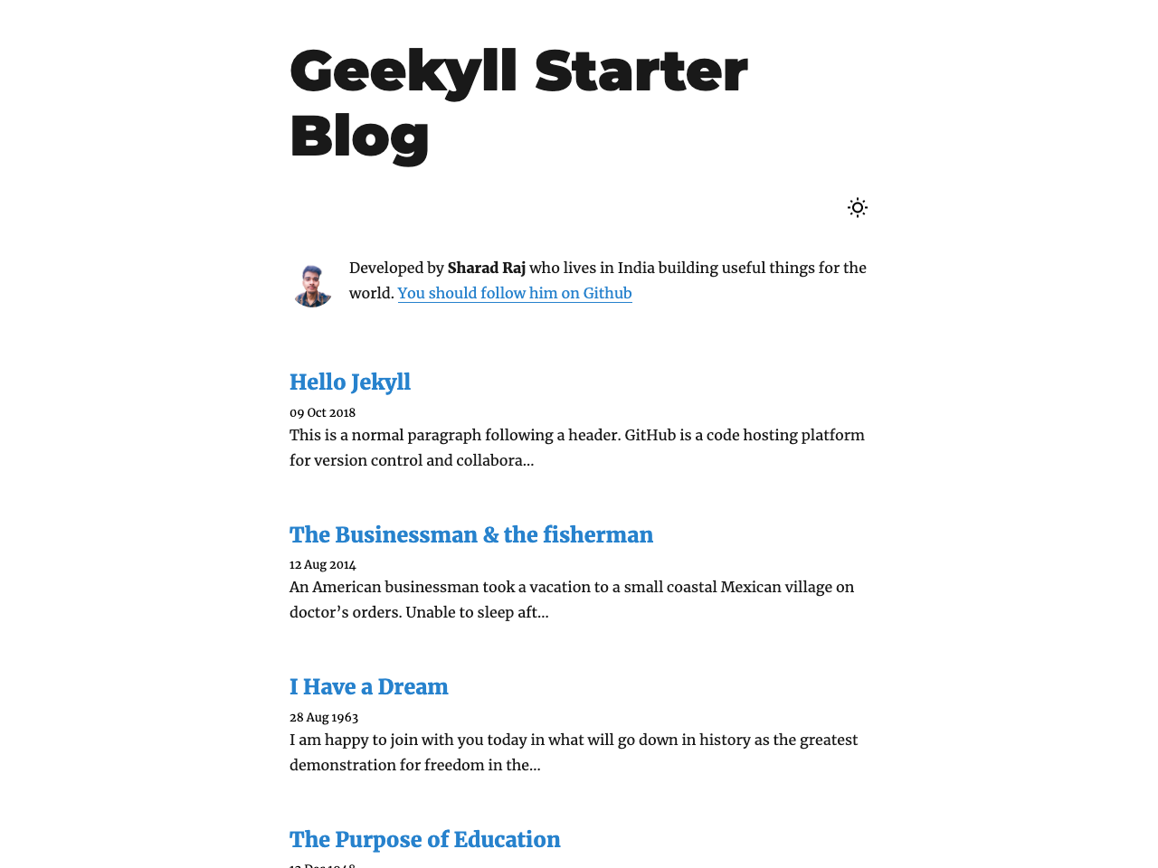 Geekyll Starter Blog screenshot