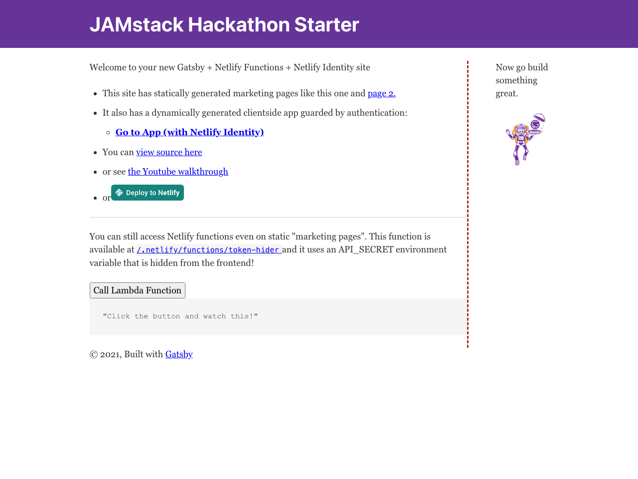 Jamstack Hackathon Starter screenshot