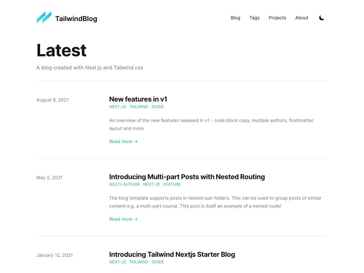 Next Js Tailwind Starter Blog Theme Info